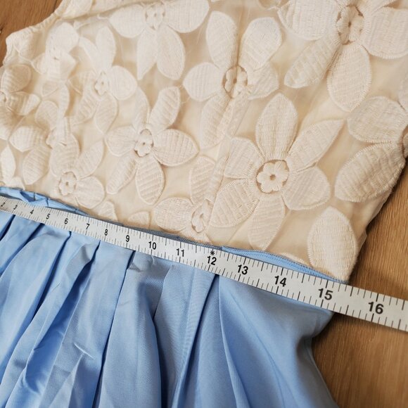 Altard State Dress Blue Cream Floral Lace Tulle Cottage Fairy Pleated Size L NEW - Picture 8 of 16